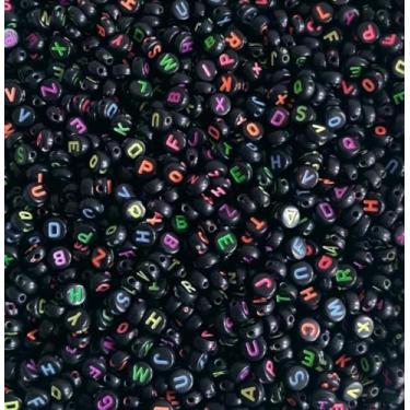 Imagem de Kit 1000 Miçangas Letras Alfabeto Redonda Vogais e Consoantes Missanga Infantil Colar Pulseira Artesanato (Preto e Colorido)