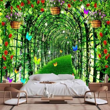 Imagem de Lcythiazole Murais de papel de parede de corredor verde de tamanho personalizado - decalques de parede grandes, mural de papel de parede destacável e colado, autoadesivo removível, para quarto e