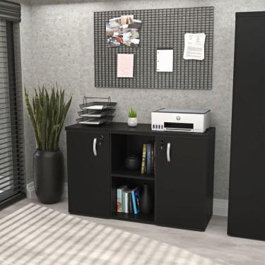 Imagem de Armário Baixo Credenza com Chave 120cm X 42cm Escritório Preto