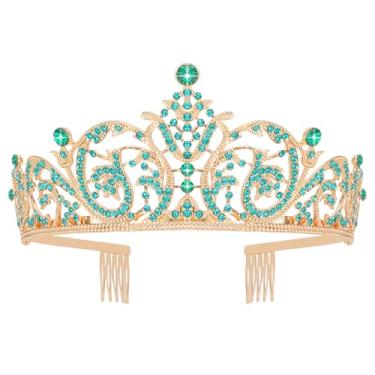 Imagem de AOPRIE Tiara e coroa para mulheres, meninas, faixa de cabeça para mulheres, meninas, rainha princesa, festa de Halloween, evento de festa de Halloween, lembrancinhas douradas, verde, 1 pacote