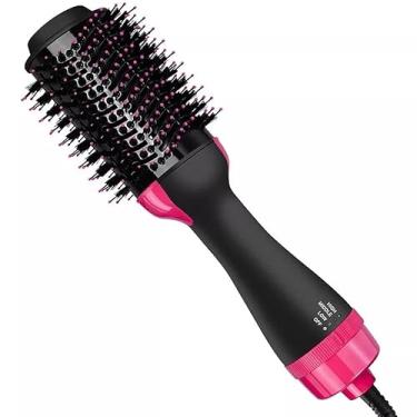 Imagem de Escova Secadora Elétrica 220V NÃO É ROTATIVA,NÃO RODA função 3 em 1,Alisadora de Cabelo com Ar Quente, Preta e Rosa, 220volts