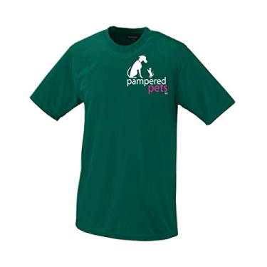 Imagem de Pampered Pets Camiseta adulto absorvente Sport Who Rescued Whom? Logotipo na parte de trás, verde escuro, XGG