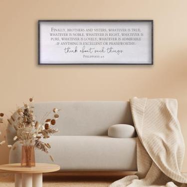 Imagem de FZZHYQCHY Filipenses 4:8 Decoração de parede Arte Finally Brothers and Sisters Scripture Sign Bible Verse Moldura de madeira 81 x 30 cm para pendurar o que quer que seja verdadeiro cristão (preto)