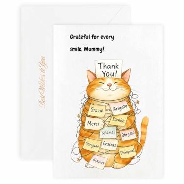Imagem de MAGJUCHE Cartão de agradecimento para mamãe – Selo de cera elegante e envelope, papel 300 g/m², impressão vívida de 600 DPI (5x7 polegadas), design de gato grande