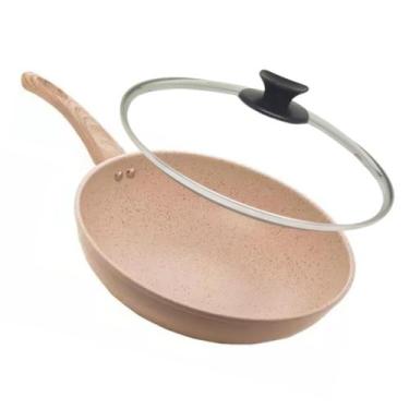 Imagem de Frigideira Lyor Indução Granilite Wok Bege 28cm Com Tampa