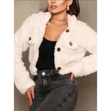 Imagem de Casaco Curto Feminino Cropped Ted Fofinho Pelinho Botão Top - estacaom