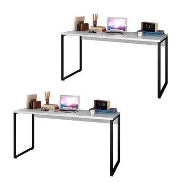 Imagem de Kit 2 Escrivaninhas Mesas De Escritório Industrial Branco