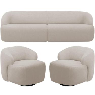 Imagem de Sofá 3 Lugares Curvo Orgânico Com 02 Poltronas Living 250cm Barolo L06 Bouclê Bege