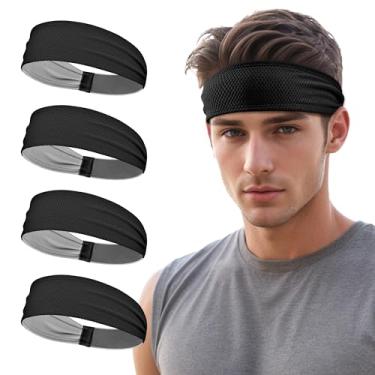 Imagem de Sukeen Bandanas esportivas masculinas, pacote com 4, faixas de suor com absorção de umidade, antiderrapantes, faixa de transpiração elástica respirável, faixa de corrida para ioga, tênis, exercícios