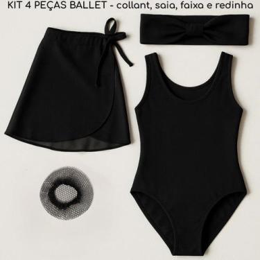 Imagem de Kit Body Collant + Saia + Faixa e Redinha Infantil de cabelo para Ball
