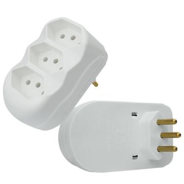 Imagem de Kit 5 Benjamim Adaptador de Tomada Reto Tripolar 3 Saídas Tomada Tripl