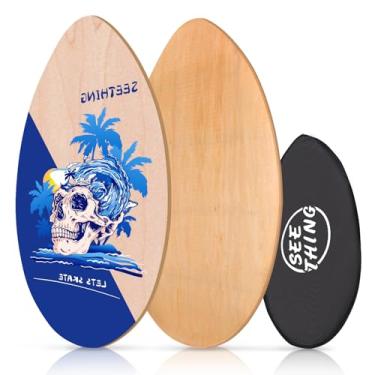 Imagem de seething Skimboard De 35" Com Revestimento Madeira Alto Brilho Para Iniciantes, Crianças, Adolescentes, Adultos E Todos Os Tipos Skimming (Blue Skull)