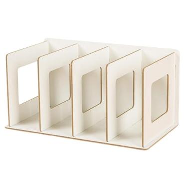 Imagem de Ioensy Estante de madeira para mesa, moderna, simples, portátil, porta-arquivos, armazenamento de livros, prateleira de exibição, suporte para DVD para sala, Branco