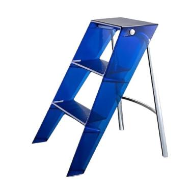 Imagem de Lzyjckh Escada de acrílico com 3 degraus, Puffs decorativos modernos, Banco dobrável com degraus e design 2 em 1, para uso doméstico e no escritório,Blue