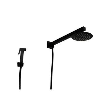 Imagem de Ducha Redonda Preto em Inox 304 com Chuveirinho Manual Metal - AMG Met