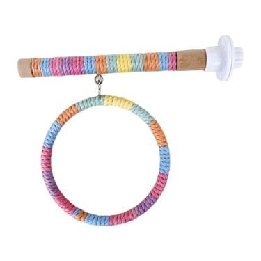 Imagem de IEUDNS Suporte de balanço para, vara de apoio, rede para brincar com pássaros, brinquedo de mastigar, poleiro de madeira para araras, Rosa Azul