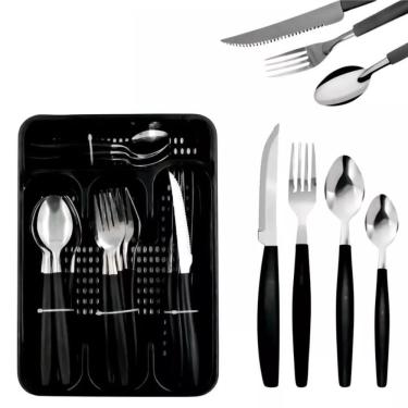 Imagem de Faqueiro Aço Inox 25 Peças Preto Com Porta Talheres
