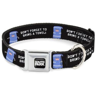 Imagem de Coleira para animais de estimação Comedy Central, coleira de cachorro, fivela de cinto de segurança de metal, South Park Towlie Dont Forget to Bring a Towel Pose Black, 23 a 33 cm de largura