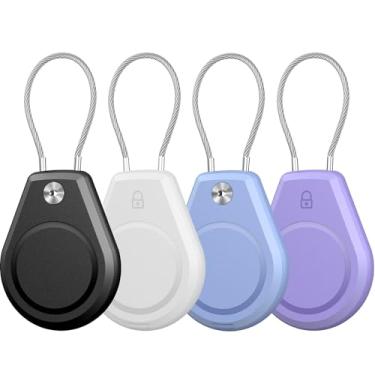 Imagem de Pacote com 4 porta-chaves AirTag atualizado, ultradurável, resistente a arranhões com sistema de bloqueio de chave, acessório de chaveiro AirTag antiperda e proteção total para bagagem (azul claro