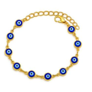 Imagem de Pulseira Ouro 18k Olho Grego Feminina 19cm Luxo Estilo - Alpha Grupo E