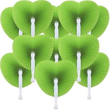 Imagem de Bestage 12 pacotes de leques de mão dobráveis de papel decorativo portátil, verde grama coração dobrável fãs de casamento fãs chineses e japoneses a granel para convidados nupciais, lembrancinhas de