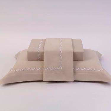 Imagem de Plumasul Jogo de Cama Natu Marée 100% Algodão Cetim 300 Fios Queen 4 peças Cor Fendi Festone Branco