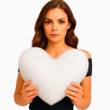 Imagem de Almofada de Coração Pelúcia Pelo Curto Branco Para Decoração  Novadeco