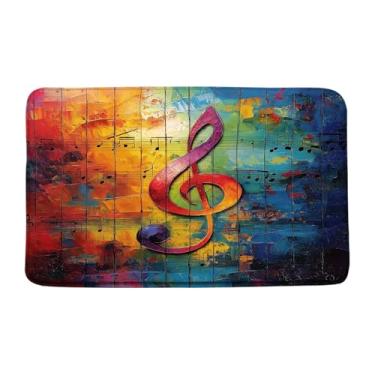 Imagem de Tapete de banheiro com notas musicais, grafite colorido, tapete de banheiro, abstrato, criativo, rústico, tábua de madeira, arte em aquarela, hip-hop, aventura, capacho absorvente para quarto