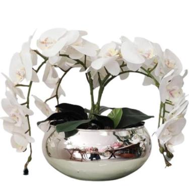 Imagem de Arranjo de Mesa Com 4 Flores Orquídeas Brancas Vaso Prata - La Caza St