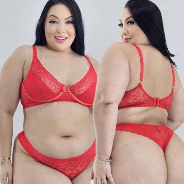 Imagem de Conjunto Lingerie Plus Size Sem Bojo Com Aro Calcinha Fio dental Sexy 