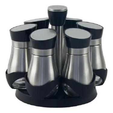 Imagem de Porta Temperos Com Base Giratória Condimentos Saleiro Inox - MEK