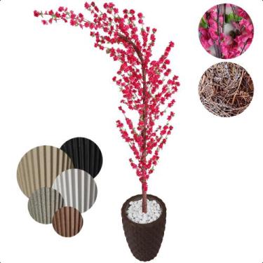 Imagem de Cerejeira Artificial Curva Sakura Pink Grande Vaso Decoração - Flor de
