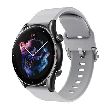 Imagem de Pulseira de Silicone fecho colorido Marca 123Smart Para Gtr 4 Gtr3 Gtr 2 Gtr 2 Nova Versao Gtr 47mm Stratos 1 2 E 3 Pace Gt 1 2 3 4 5 46mm Cheetah Round Pro Bip 5 E 6 Balance - Cinza