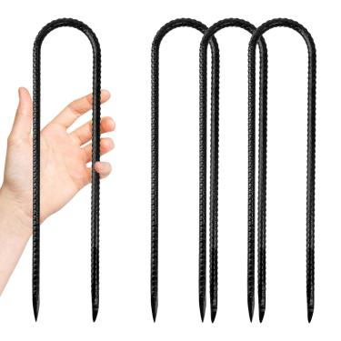 Imagem de Anothera Pacote com 4 estacas de aço para jardim, estacas de vergalhão em U de 30 cm, âncoras de solo à prova de ferrugem para barracas, plantas, cercas e trampolins