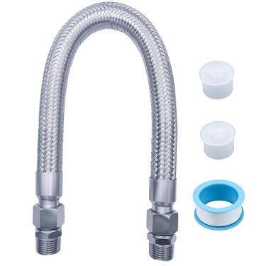 Imagem de Conjunto de mangueira de compressor de ar reforçado de grau industrial - conectores macho NPT de 1/5.1 cm - linha trançada de aço inoxidável flexível de 50.8 cm com conexões rotativas de 360°