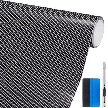 Imagem de LZLRUN Rolo adesivo de vidro adesivo de vinil preto branco perfurado unidirecional (30,5 cm x 122 cm)