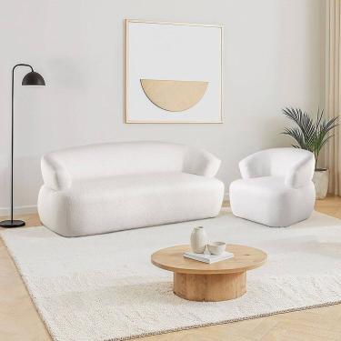 Imagem de Conjunto 1 Sofá Orgânico 180cm e 1 Poltrona Base Fixa e Orgânica Zoe Espresso Móveis Off White