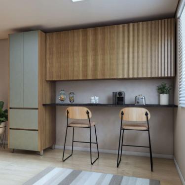 Imagem de Cozinha 3 Peças 270cm com Paneleiro 2 Portas 2 Gavetas e 2 Armário Aéreo 2 Portas Geladeira Rainha Verde/Marrom