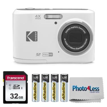Imagem de KODAK Câmera digital PIXPRO FZ45 de 16 MP com zoom óptico de 4x, ângulo amplo de 27 mm e tela LCD de 2,7 polegadas com cartão de memória SD de 32 GB, pilhas AA (pacote com 4), pano de limpeza de lente