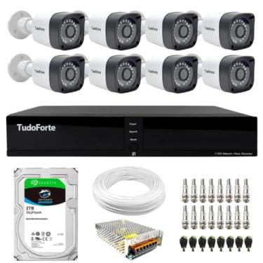 Imagem de Kit 8 Câmeras Bullet Tudo Forte TF 2020 B Full HD 1080p com Visão Noturna 20M Proteção IP66 + DVR Tudo Forte TFHDX 3308 8 Canais + HD 2TB Skyhawk