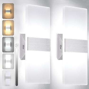 Imagem de TRLIFE Arandelas de parede de LED reguláveis, 4 arandelas de parede modernas de temperatura de 12 W, conjunto de 2 luzes de parede reguláveis para quarto, cabeceira, corredor, sala de estar, escadas