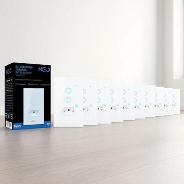 Imagem de Kit 10 Interruptor Smart Wifi 2.4GHz Alexa 2 Botões Tomada 4x2 Bivolt 