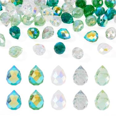 Imagem de Elecrelive 50 peças mistas de contas de vidro facetado verde em forma de gota para lustre perfurado com cristais Suncatcher pingentes pendurados para lustres, pingentes de substituição, artesanato