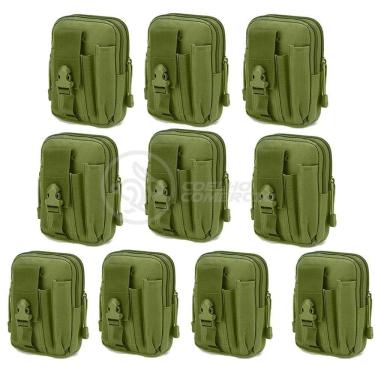 Imagem de Kit 10 Bolsas Verde Militar Conjunto Acessórios De Camping Kit Sobrevivência preto