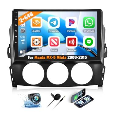 Imagem de [2+64G] Rádio estéreo para carro Android 13 para Mazda MX-5 Miata 2006-2015 com carro sem fio e Android Auto, rádio veicular com tela sensível ao toque de 9 polegadas com link espelhado Bluetooth FM