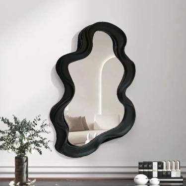 Imagem de Espelho Decorativo Orgânico Ondulado 23x40cm – Design Moderno e Minimalista, Moldura Resistente em Plástico Premium – Ideal para Sala, Quarto, Hall ou Banheiro - Vende Mais (Preto Moudura Ondulada)