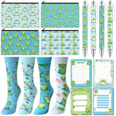 Imagem de Dispowreath 16 peças de presentes para amantes de animais fofos dachshund preguiça gato cavalo sapo porco blocos de notas adesivos 3x4 canetas sacos de maquiagem conjunto de meias para mulheres