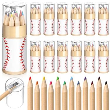 Imagem de Humyoun Conjunto de 12 mini lápis de cor de desenho de tênis a granel com apontador para crianças, presente de 8,9 cm, pequeno, 12 cores, conjunto de lápis de cor portátil para viagem, para estudantes