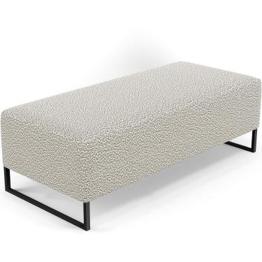 Imagem de Puff Decorativo Sala de Estar Bali W01 Base Ferro 120x50 cm Bouclê Creme - Lyam Decor