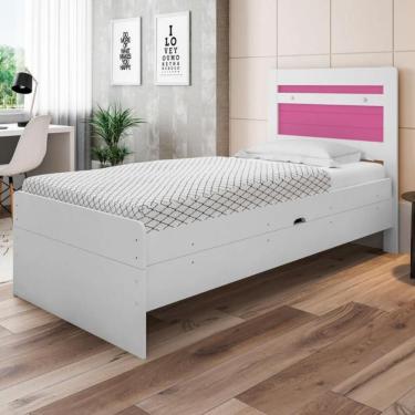 Imagem de Cama Baú Solteiro Larissa Branco E Rosa